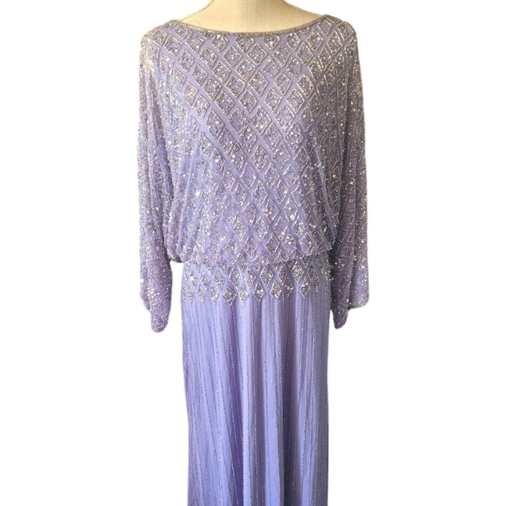 Pisarro Nights Periwinkle Beaded Dress, Gown, Size 18, Vintage Style